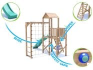 BalconyFort Climbing Frame with HIGH Platform, Monkey Bars, Cargo Net & Slide Features