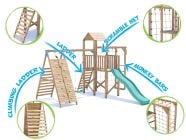 BalconyFort Climbing Frame with Single Swing, HIGH Platform, Tall Climbing Wall, Monkey Bars, Cargo Net & Slide Features