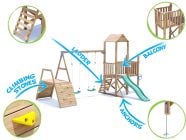 BalconyFort Climbing Frame with Double Swing, LOW Platform, Climbing Wall & Slide Features