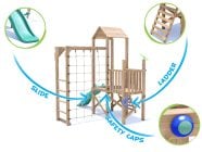 BalconyFort Climbing Frame with LOW Platform, Monkey Bars, Cargo Net & Slide features