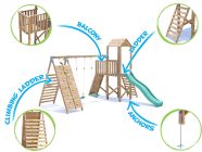 FrontierFort Climbing Frame Double Swing High with Tall Climbing Wall Features