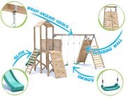 FrontierFort Climbing Frame Double Swing High with Tall Climbing Wall Features