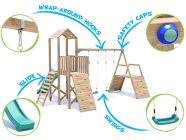 FrontierFort Climbing Frame Double Swing High with Climbing Wall Features