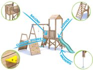 FrontierFort Swing Set, SLide and Climbing Walls Features