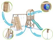 SquirrelFort Climbing Frame with Single Swing, HIGH Platform, Tall Climbing Wall & Slide features