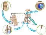 SquirrelFort Climbing Frame with Double Swing, HIGH Platform, Tall Climbing Wall & Slide features