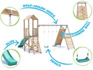 SquirrelFort Climbing Frame with Double Swing, HIGH Platform, Tall Climbing Wall & Slide features