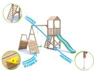 SquirrelFort Climbing Frame with Single Swing, HIGH Platform, Climbing Wall & Slide features