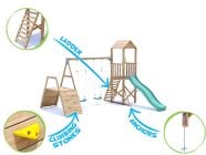 SquirrelFort Climbing Frame with Double Swing, HIGH Platform, Climbing Wall & Slide features