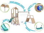 SquirrelFort Climbing Frame with Double Swing, HIGH Platform, Climbing Wall & Slide features