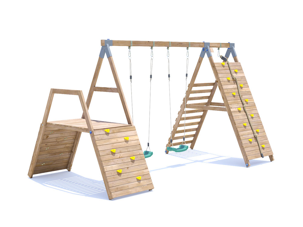 Double swing set fox cub with climbing Rope