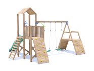 FrontierFort Climbing Frame Double Swing High with Climbing Wall