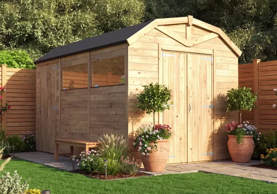 Pressure Treated 15mm Overlord Modular Dutch Barn Shed with Additional Door W2.4m x D3.6m