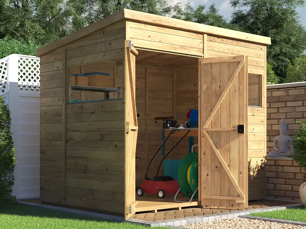 Overlord Modular Pent Garden Shed 2.4m x 1.8m Double Door