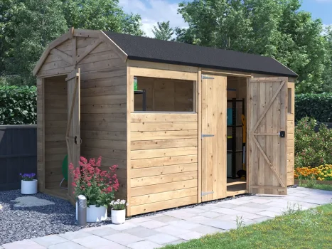 Pressure Treated 15mm Overlord Modular Reverse Dutch Barn Shed with Additional Door