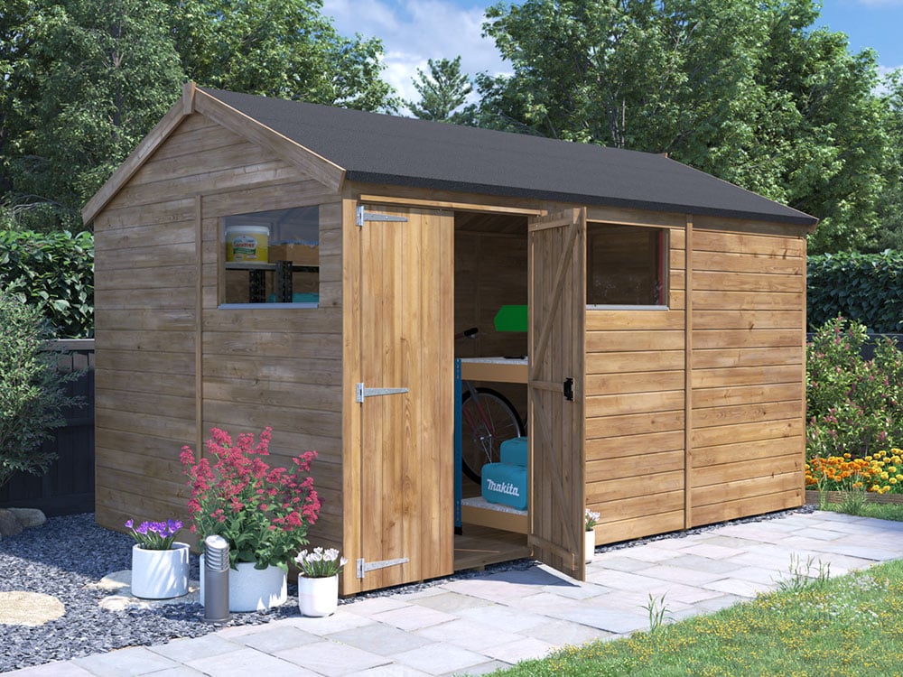 Overlord Apex reverse 3.6m x 2.4m solid wall shut secure door outdoor garden storage Dunster House