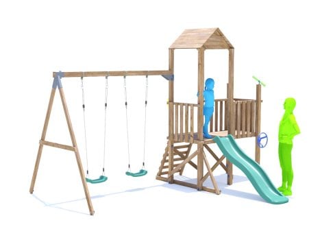 BalconyFort Climbing Frame with Double Swing, LOW Platform & Slide