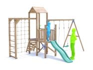 BalconyFort Climbing Frame with Double Swing, High Platform, Monkey Bars, Cargo Net and Slide