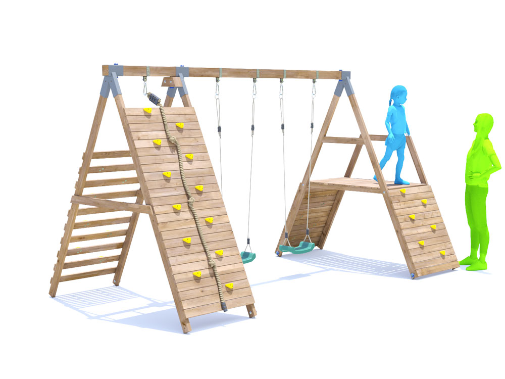 Double swing set fox cub with climbing Rope