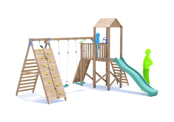 FrontierFort Climbing Frame with Double Swing, HIGH Platform, Tall Climbing Wall & Slide