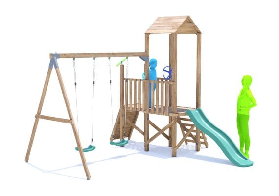 FrontierFort Climbing Frame with Double Swing, LOW Platform & Slide