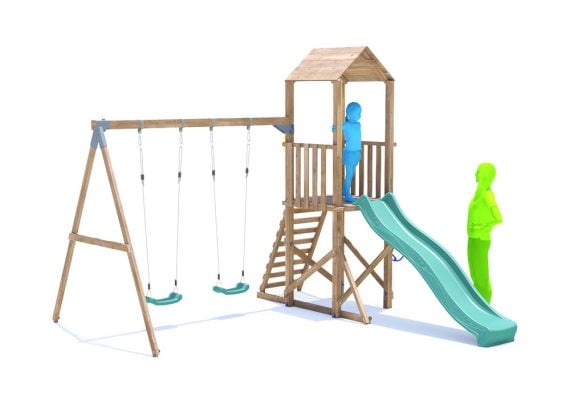 SquirrelFort Climbing Frame with Double Swing, HIGH Platform & Slide