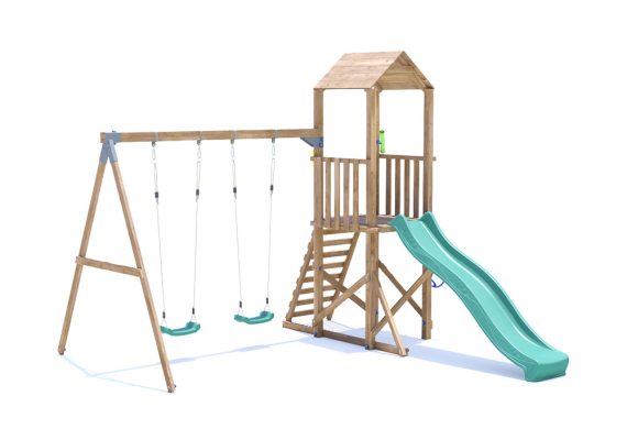 SquirrelFort Climbing Frame with Double Swing, HIGH Platform & Slide