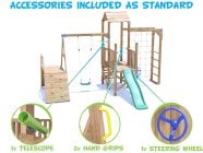 BalconyFort Climbing Frame with Single Swing, LOW Platform, Climbing Wall, Monkey Bars, Cargo Net & Slide Accessories INcluded
