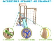 SquirrelFort Climbing Frame with LOW Platform, Monkey Bars, Cargo Net & Slide accessories included