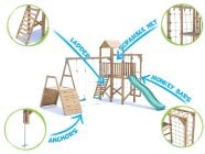 BalconyFort Climbing Frame with Double Swing, HIGH Platform, Climbing Wall, Monkey Bars, Cargo Net & Slide Features