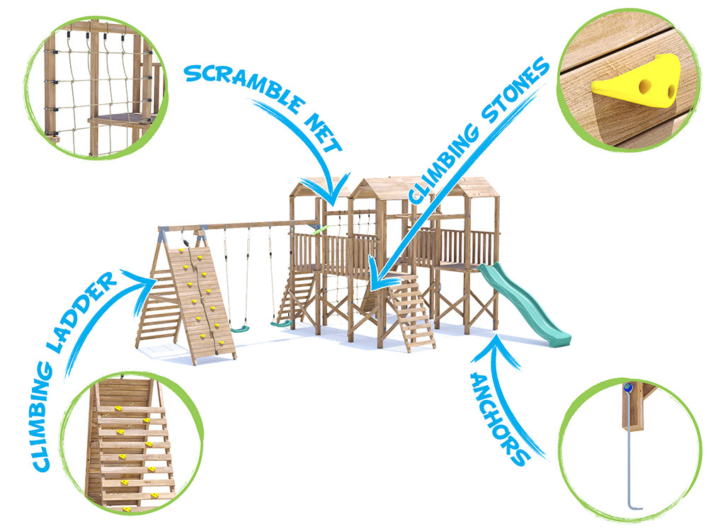 CastleFort Climbing Frame with Double Swing, HIGH Platform, Tall ...