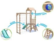SquirrelFort Climbing Frame with LOW Platform, Monkey Bars, Cargo Net & Slide features