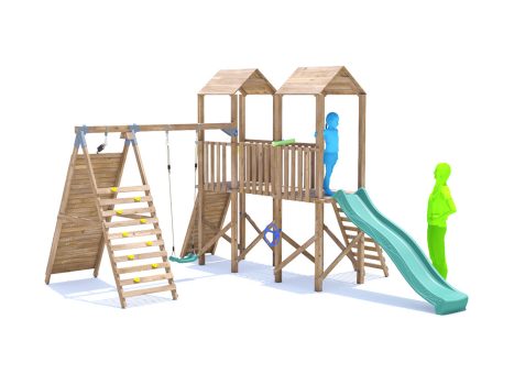 MegaFort Climbing Frame with Single Swing, HIGH Platform, Tall Climbing Wall & Slide