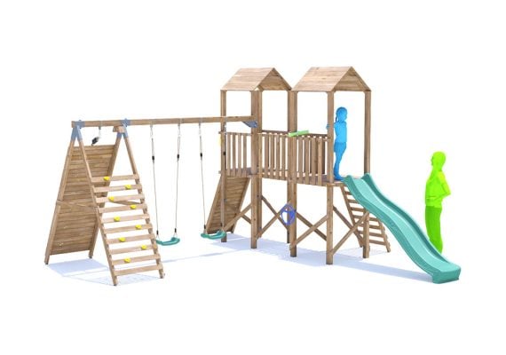 MegaFort Climbing Frame with Double Swing, Tall Climbing Wall & Slide