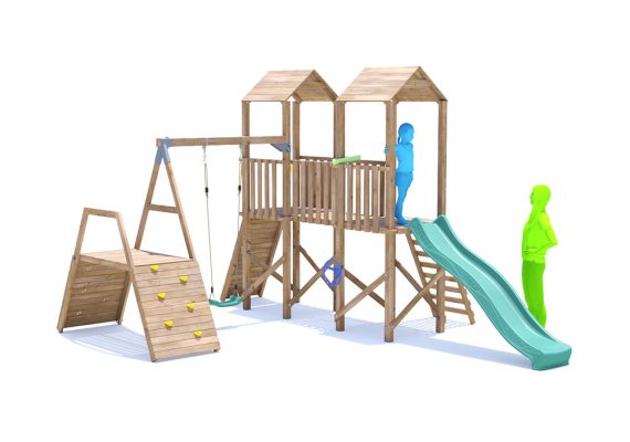 MegaFort Climbing Frame with Single Swing, Climbing Wall & Slide