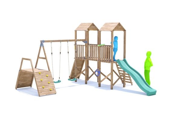 MegaFort Climbing Frame with Double Swing, Climbing Wall & Slide