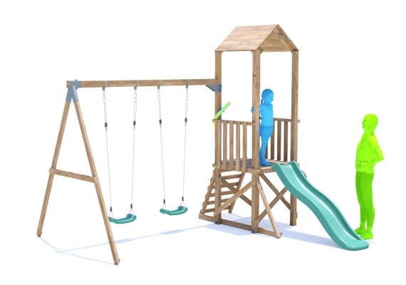 SquirrelFort Climbing Frame with Double Swing, LOW Platform & Slide
