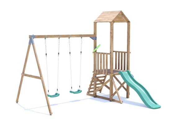 SquirrelFort Climbing Frame with Double Swing, LOW Platform & Slide