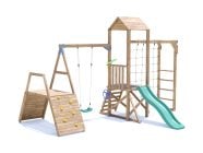 SquirrelFort Climbing Frame with Single Swing, LOW Platform, Climbing Wall, Monkey Bars, Cargo Net & Slide