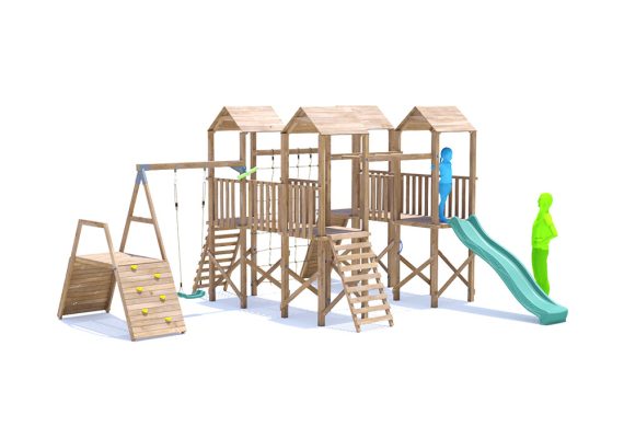 CastleFort Climbing Frame with Single Swing, HIGH Platform, Climbing Wall, Monkey Bars, Cargo Net & Slide