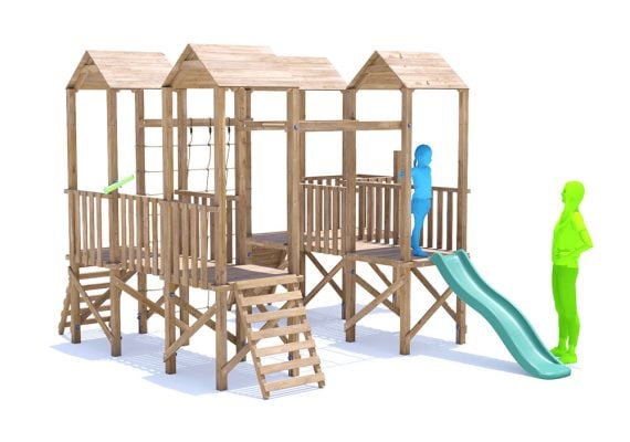 CastleFort Climbing Frame with LOW Platform, Balcony, Monkey Bars, Cargo Net & Slide