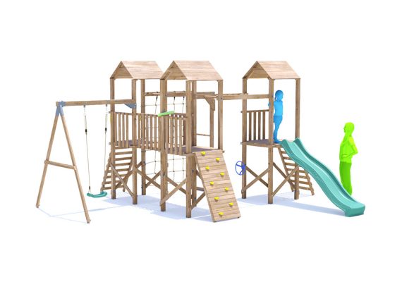 ChallengeFort Climbing Frame with Single Swing, Monkey Bars, Cargo Net & Slide