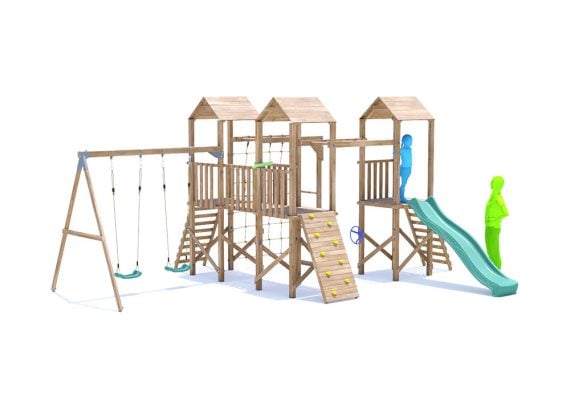 ChallengeFort Climbing Frame with Double Swing, Monkey Bars, Cargo Net & Slide