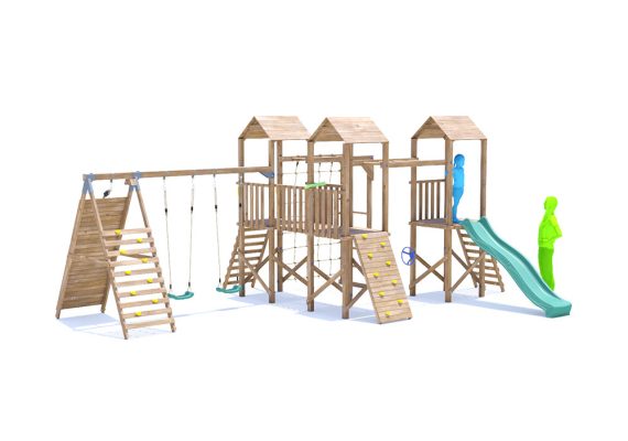 ChallengeFort Climbing Frame with Double Swing, Tall Climbing Wall, Monkey Bars, Cargo Net & Slide