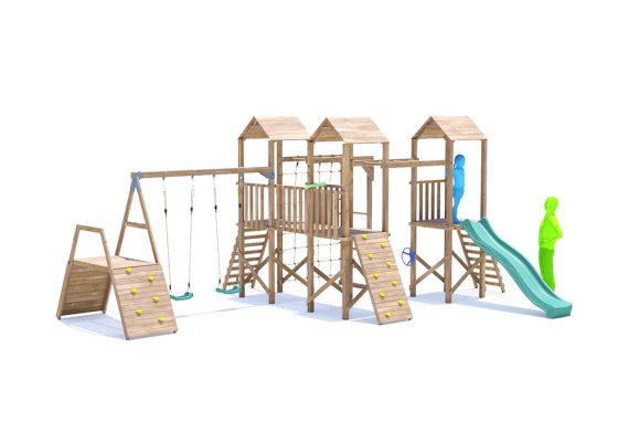 ChallengeFort Climbing Frame with Double Swing, Climbing Wall, Monkey Bars, Cargo Net & Slide