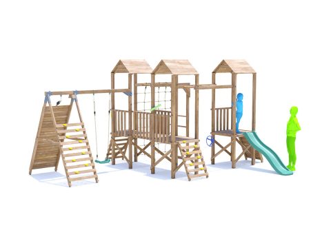 ChallengeFort Climbing Frame with Single Swing, LOW Platform, Tall Climbing Wall, Monkey Bars, Cargo Net & Slide