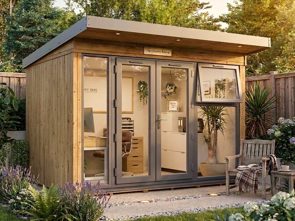 3 x 2.5 garden office with grey uPVC