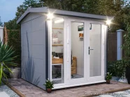 Dominator 2.5m x 2.5m Composite Garden Office Gable Roof White uPVC Painting Suggestion Night