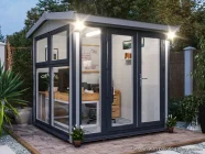 Dominator 2.5m x 2.5m Composite Garden Office Gable Roof Grey uPVC Painting Suggestion Night