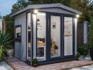 Dominator 2.5m x 2.5m Composite Garden Office Gable Roof Grey uPVC Painting Suggestion Night